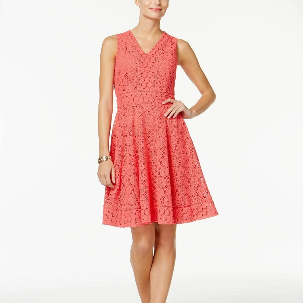 CHARTER CLUB LACE FIT FLARE DRESS CRUSHED CORAL XL